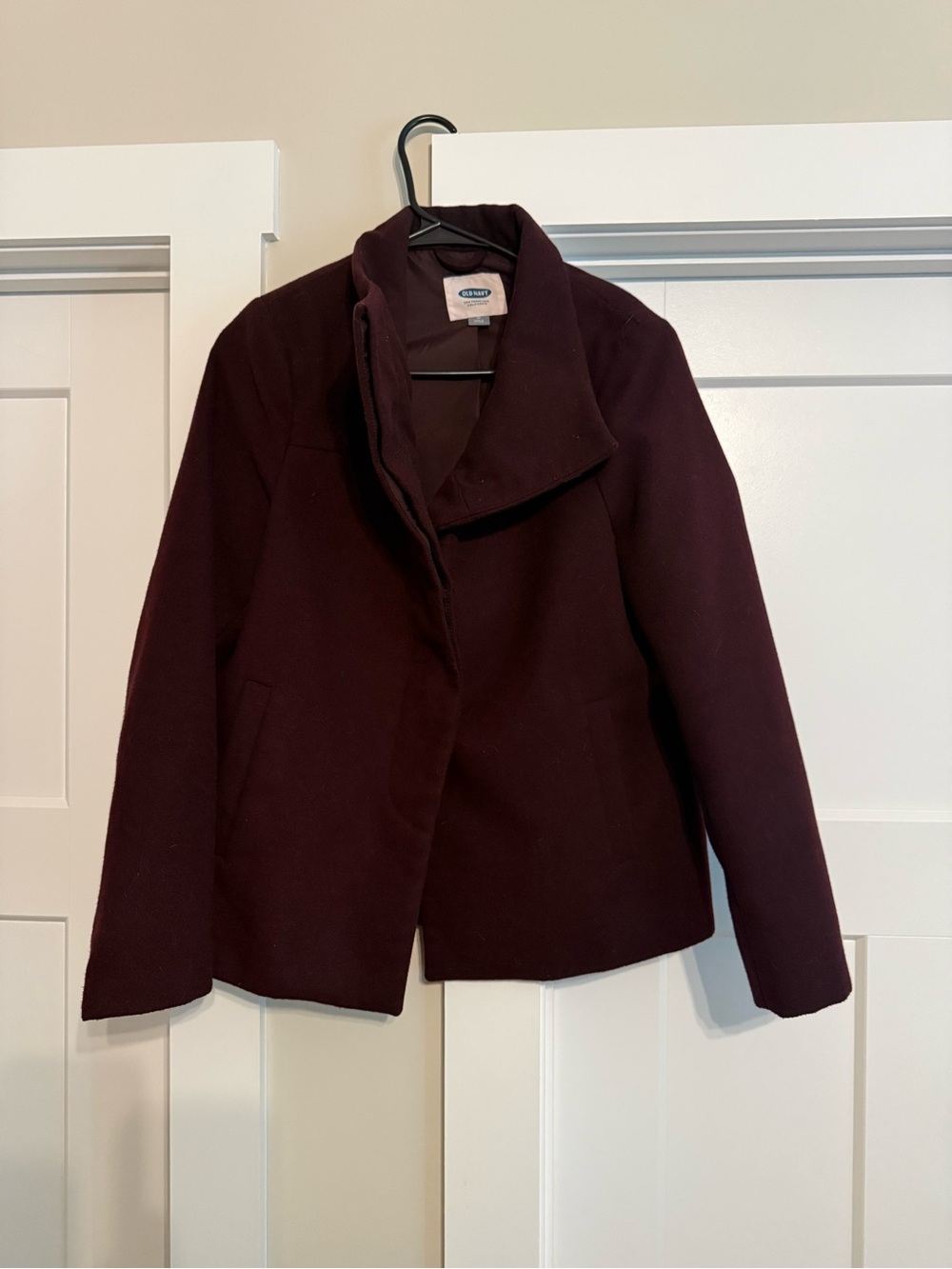 Old Navy Women's Burgundy Asymmetrical Wool-Blend Blazer Jacket